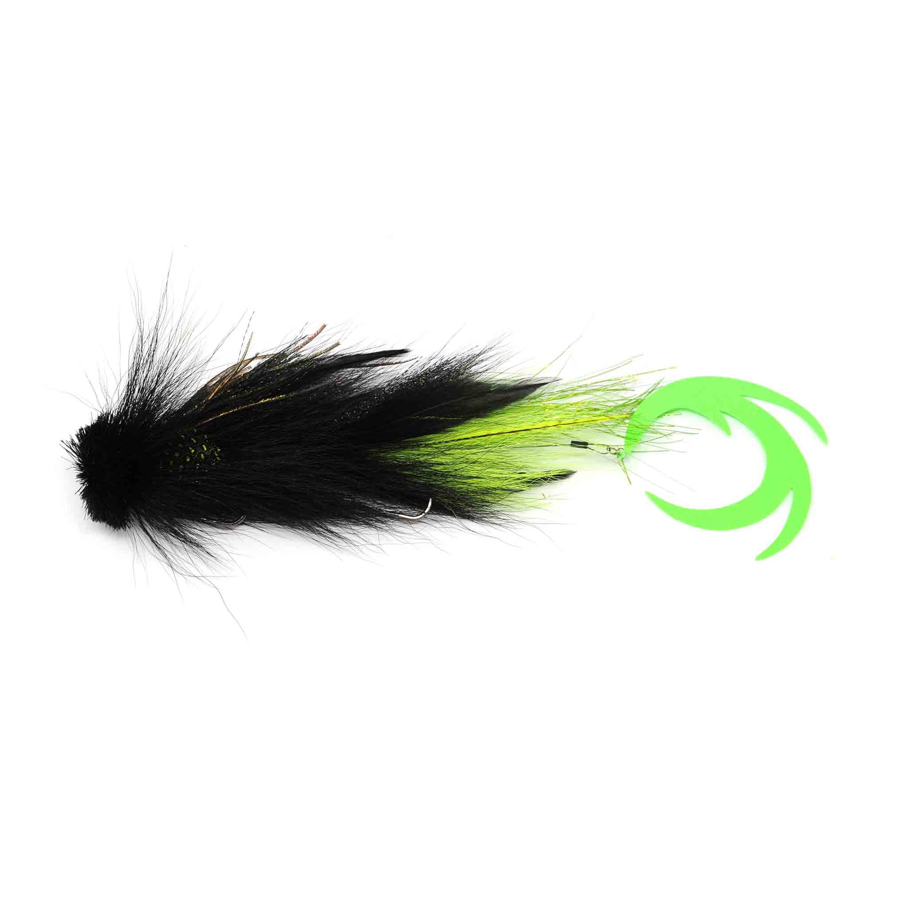 View of Flies Urban Fly Co. Double Dragon Tail Fly Black / Chartreuse available at EZOKO Fishing