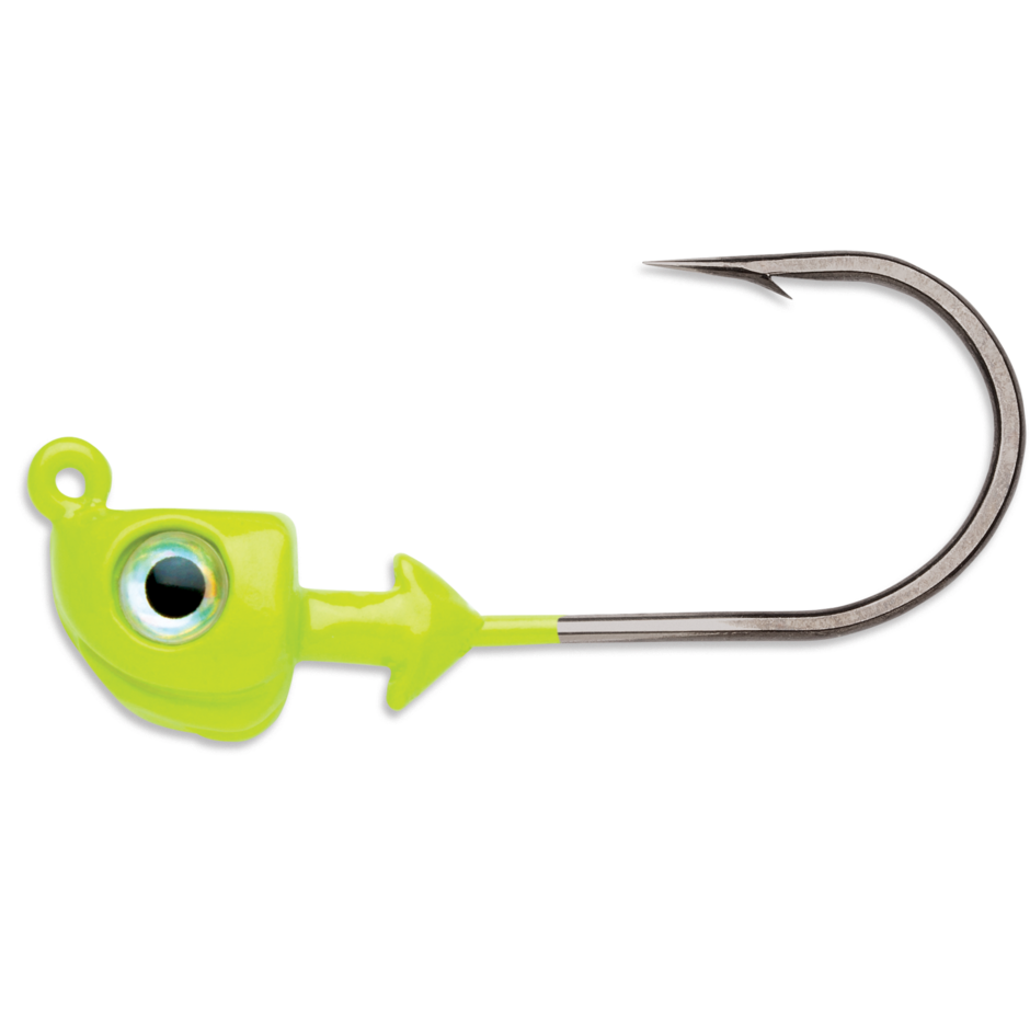 View of VMC Boxer Jig Metallic Chartreuse 1 oz available at EZOKO Pike and Musky Shop