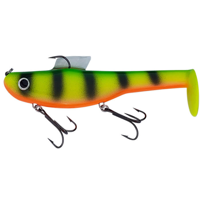 View of Rubber Water Wolf Lures Shadzilla 9.5'' Fire Tiger available at EZOKO Pike and Musky Shop