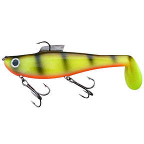 View of Rubber Water Wolf Lures Shadzilla 9.5'' Hot Perch available at EZOKO Pike and Musky Shop