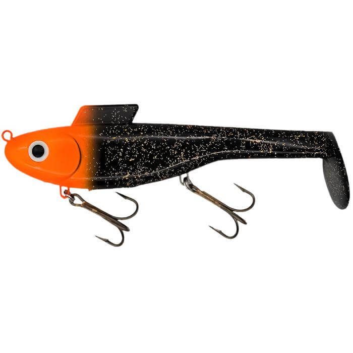 View of Water Wolf Lures Shadzilla Deep SB (Solid Body) 9.5" Swimbait Hot Belly available at EZOKO Pike and Musky Shop