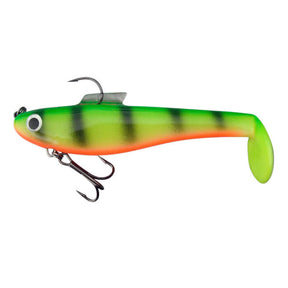 View of Rubber Water Wolf Lures Shadzilla Jr 7'' Fire Tiger available at EZOKO Pike and Musky Shop