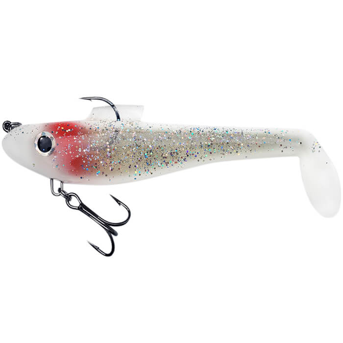 View of Rubber Water Wolf Lures Shadzilla Jr Shallow 7'' Ghost Flash Superman available at EZOKO Pike and Musky Shop