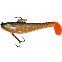 View of Rubber Water Wolf Lures Shadzilla Jr Shallow 7'' Hot Ghost Flash Walleye available at EZOKO Pike and Musky Shop