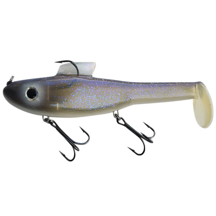 View of Rubber Water Wolf Lures Shadzilla Shallow 9.5'' Ghost Flash Shad available at EZOKO Pike and Musky Shop