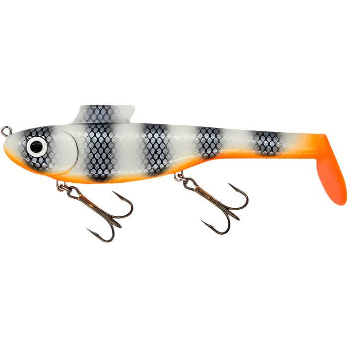 View of Swimbaits Water Wolf Lures Shadzilla SRS SB (Solid Body) 9.5" Swimbait Hot White Fish available at EZOKO Pike and Musky Shop