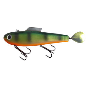 View of Rubber Water Wolf Lures Shadzilla V Naturel Perch available at EZOKO Pike and Musky Shop