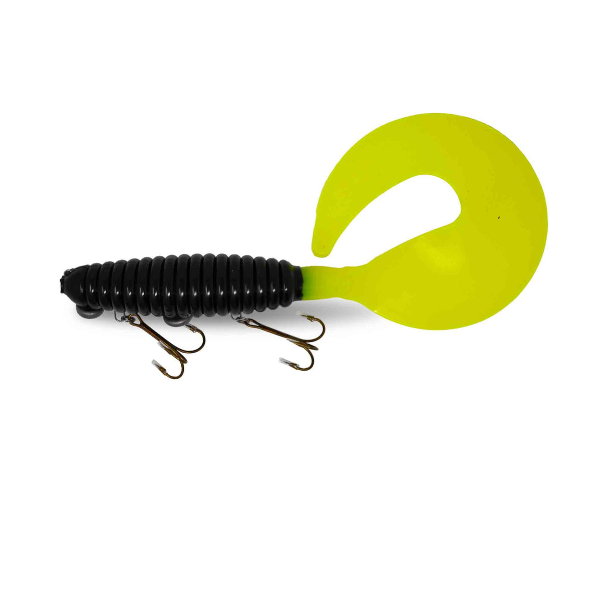 View of Rubber Whale Tail Plastics 14" Black / Lemon Tail available at EZOKO Pike and Musky Shop