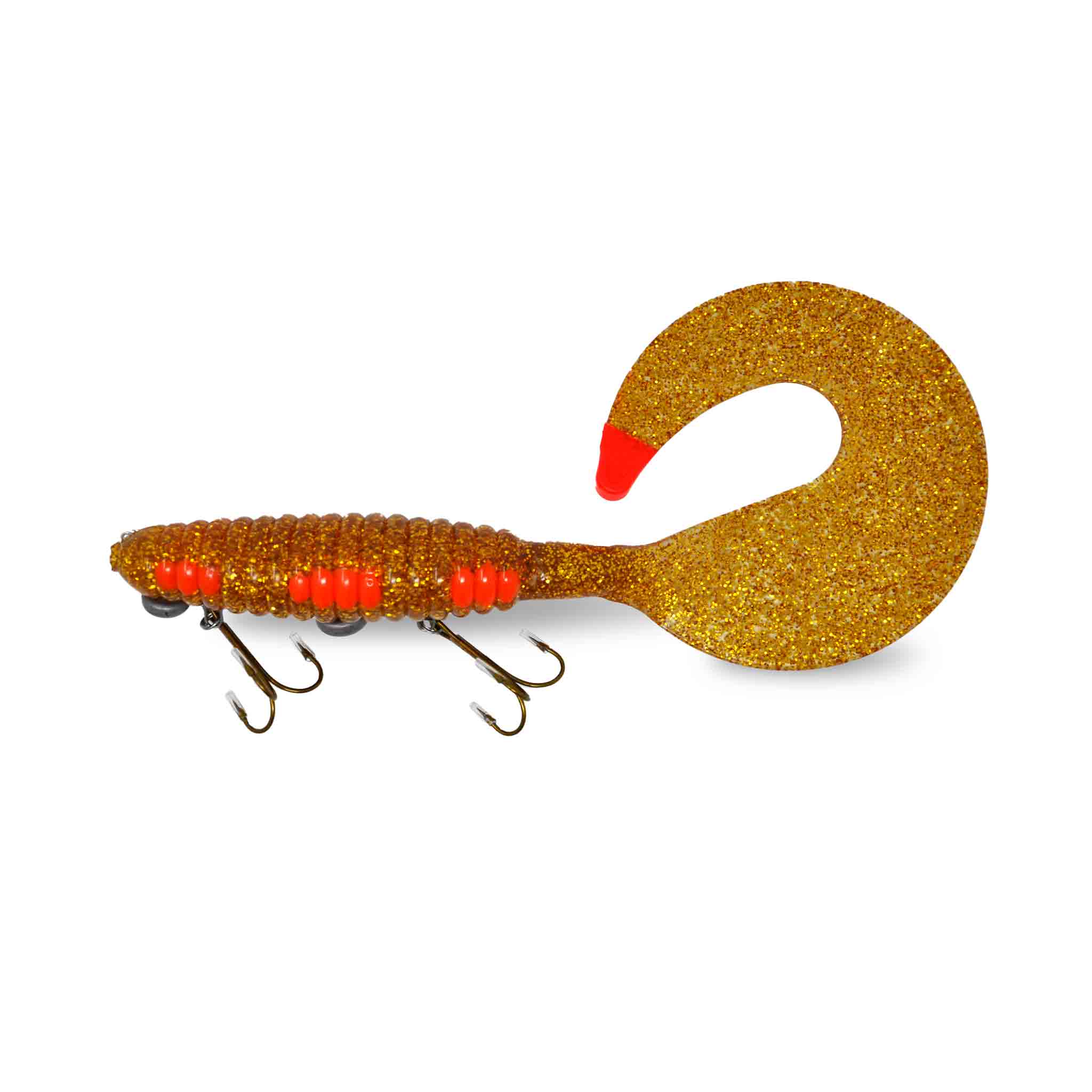 View of Rubber Whale Tail Plastics 14" Walleye Orange Dots (Ezoko Custom) available at EZOKO Fishing