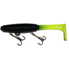 View of Rubber Whale Tail Plastics Phat Tail Black / Lemon Tail available at EZOKO Pike and Musky Shop