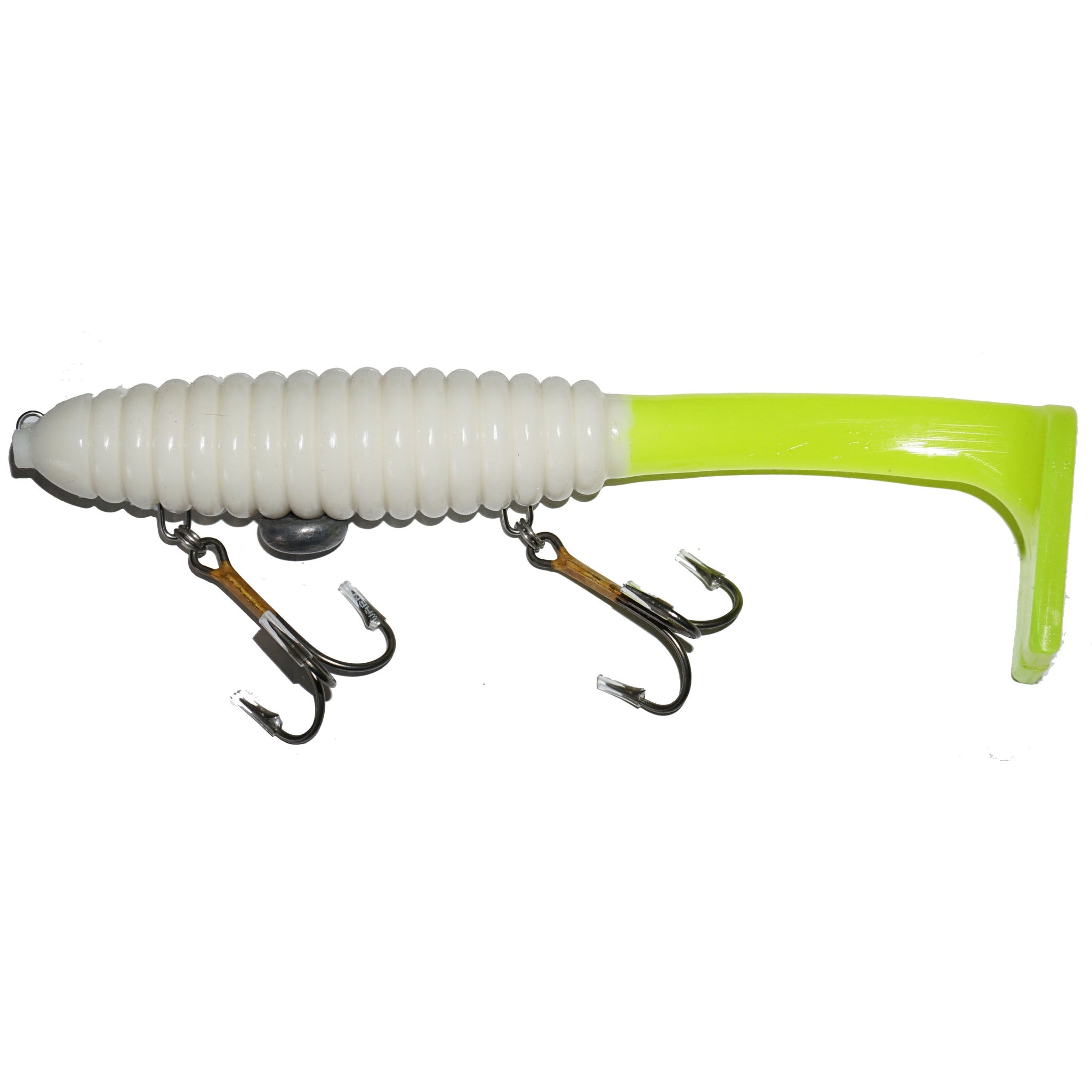 View of Rubber Whale Tail Plastics Phat Tail White / Lemon Tail available at EZOKO Fishing