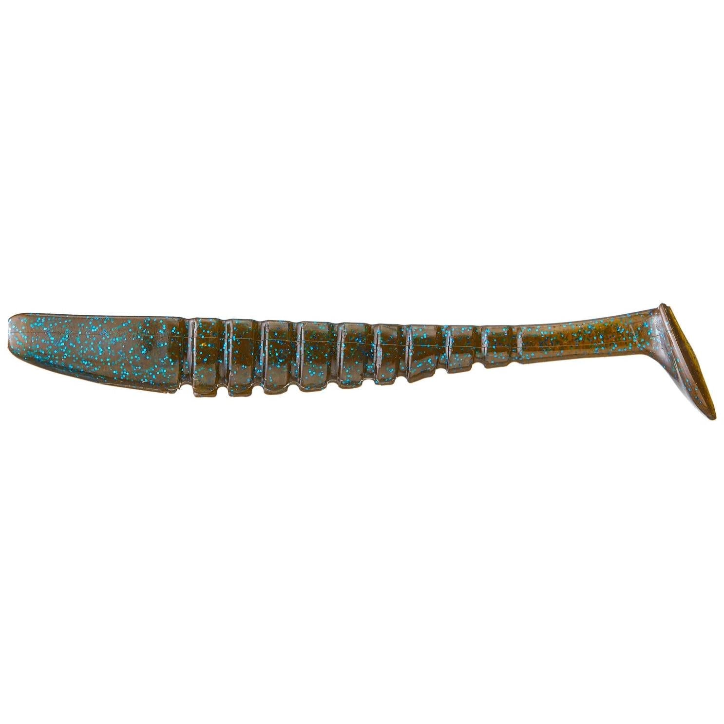 View of X Zone Swammer Swimbaits 4" - 6pk Green Pumpkin Blue Flake available at EZOKO Fishing