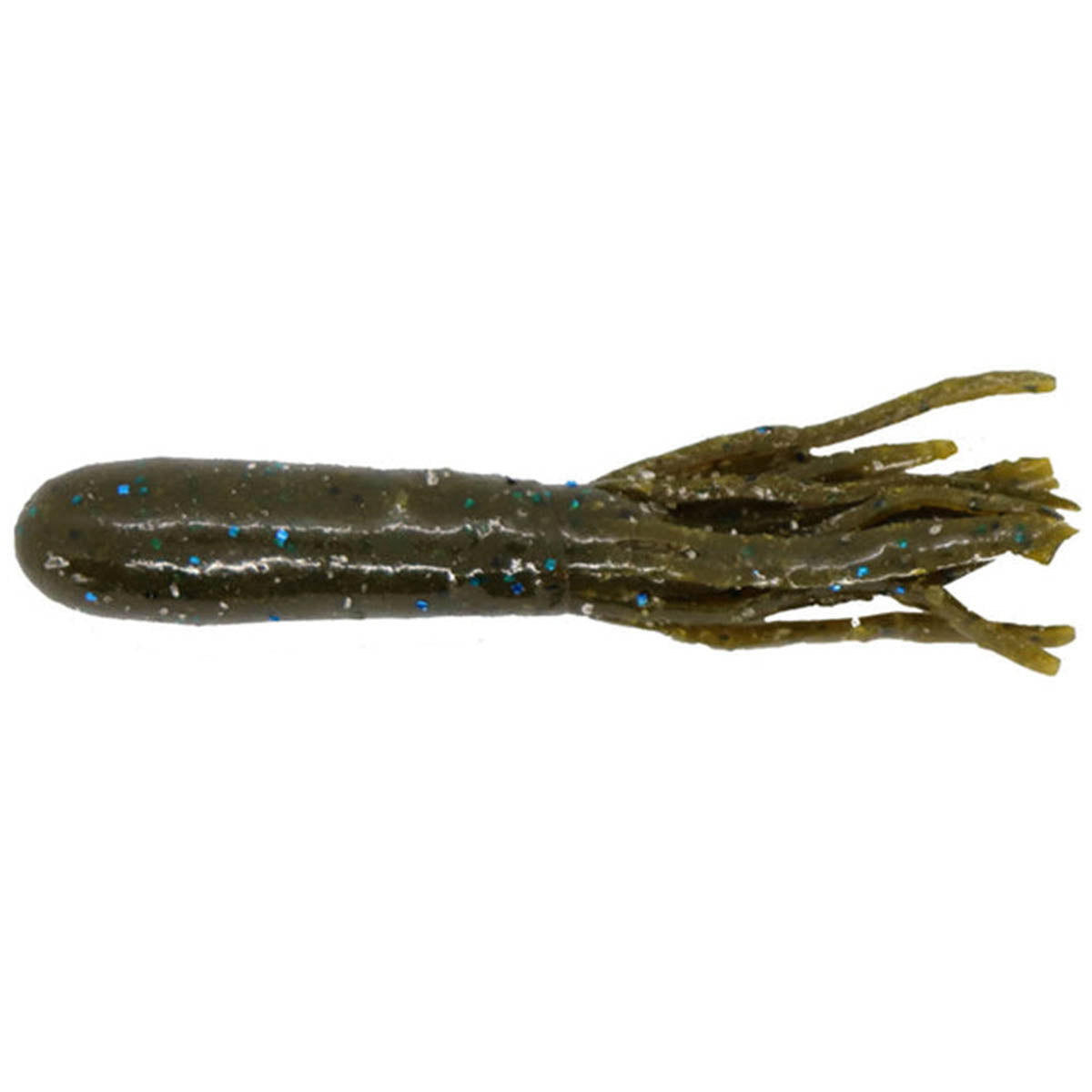 View of Softbaits X Zone X-Tubes 3.75" - 8pk Green Pumpkin Blue Flake available at EZOKO Pike and Musky Shop