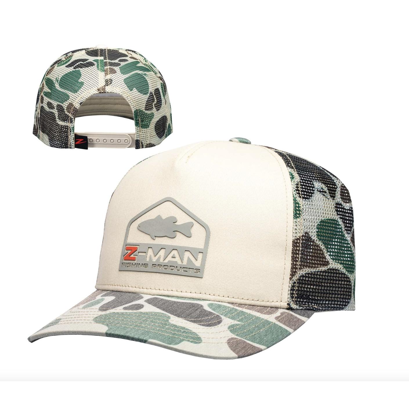 View of Hats Z-Man Camo Bass Trucker Hatz - Khaki/Camo available at EZOKO Fishing