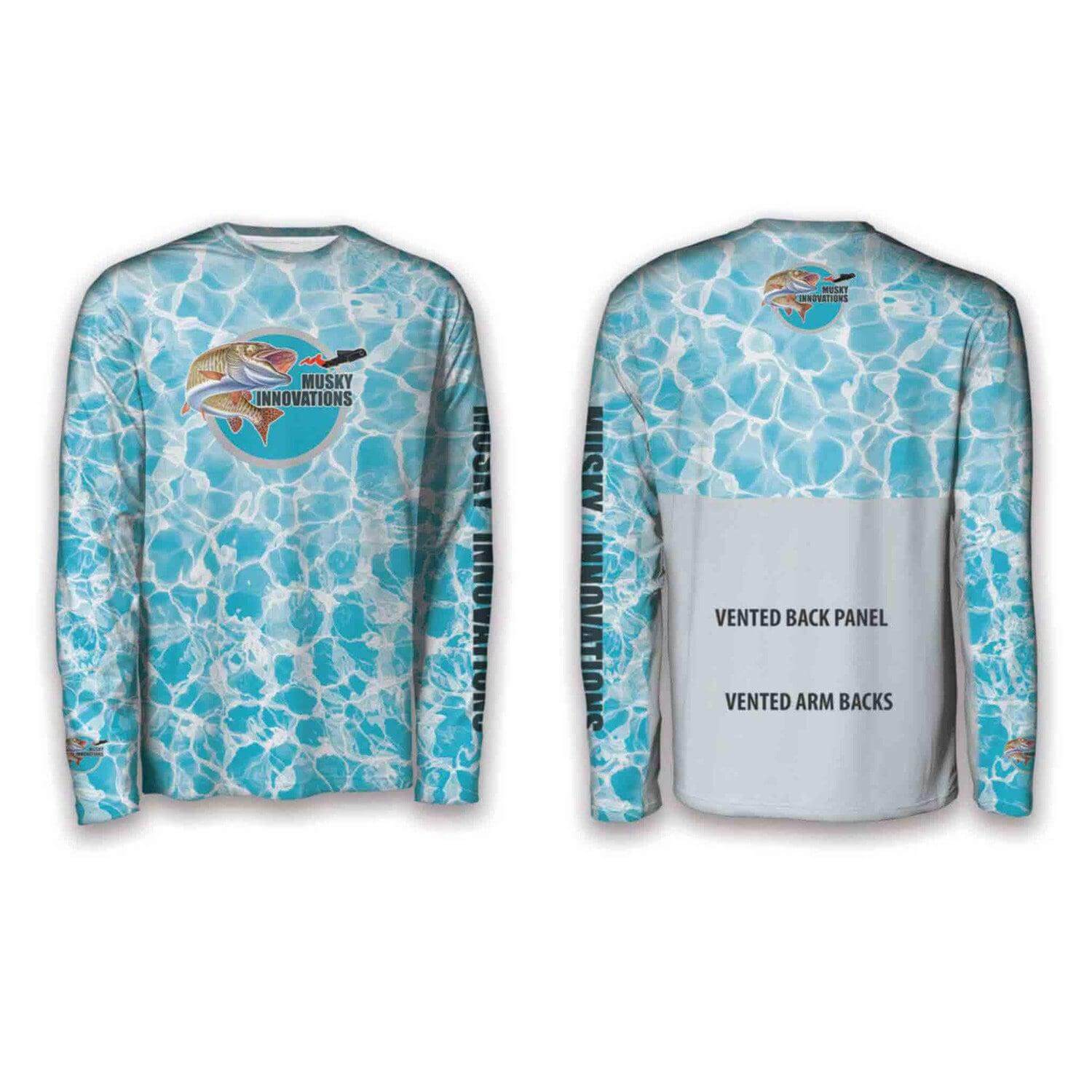 Musky Innovations Long Sleeve HOODED Sun Shirt - SKY with color logo Long Sleeves